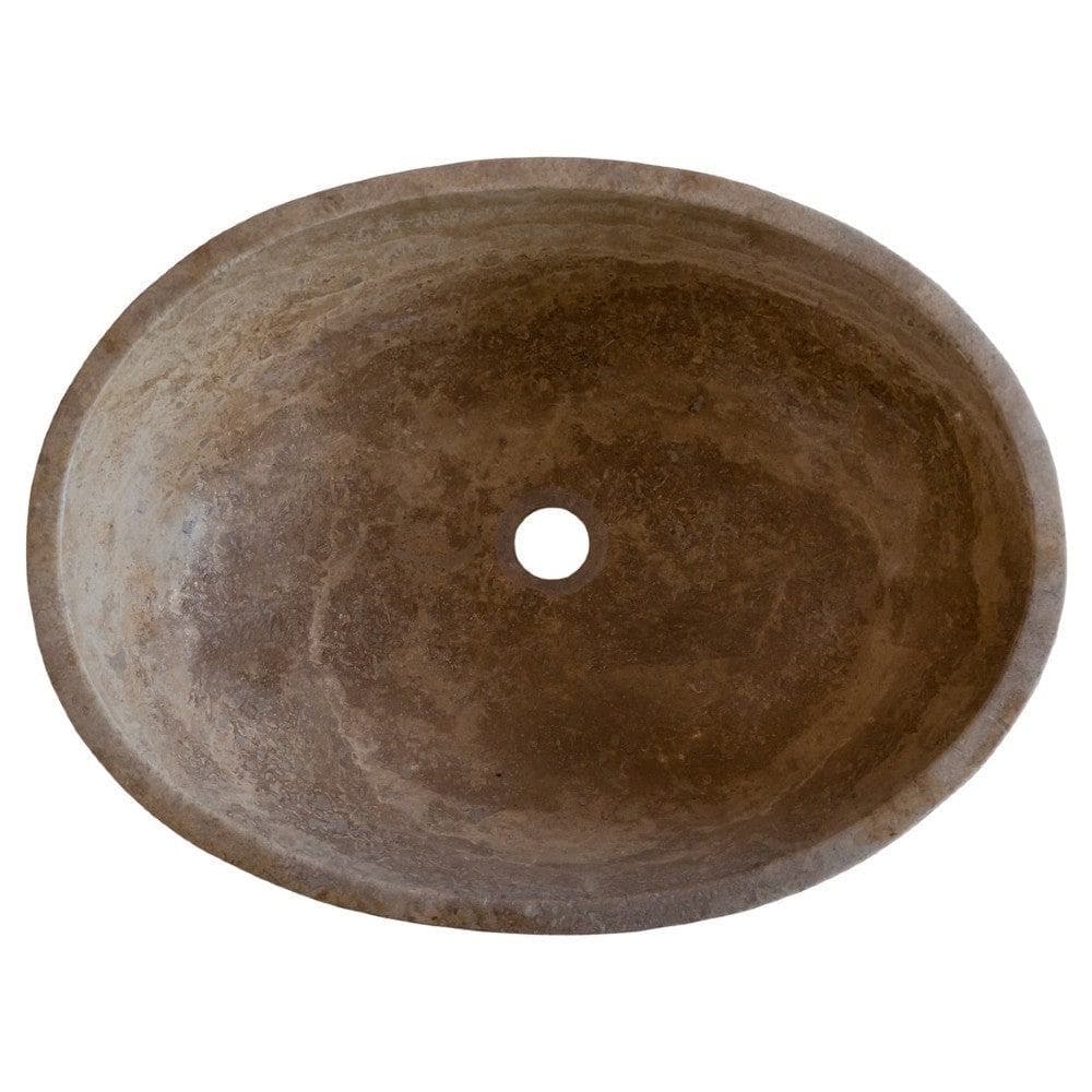 Turkish Travertine Natural Stone Oval Vessel Sink Noce Brown Handcrafted 16x21 Inch