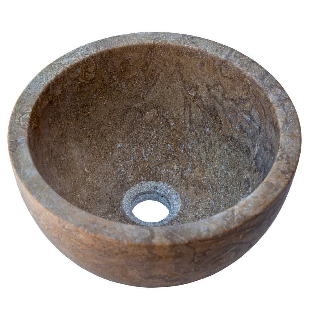 Noce Brown Travertine Natural Stone Round Above Vanity Bathroom Sink 12.5 Diameter 6 Height