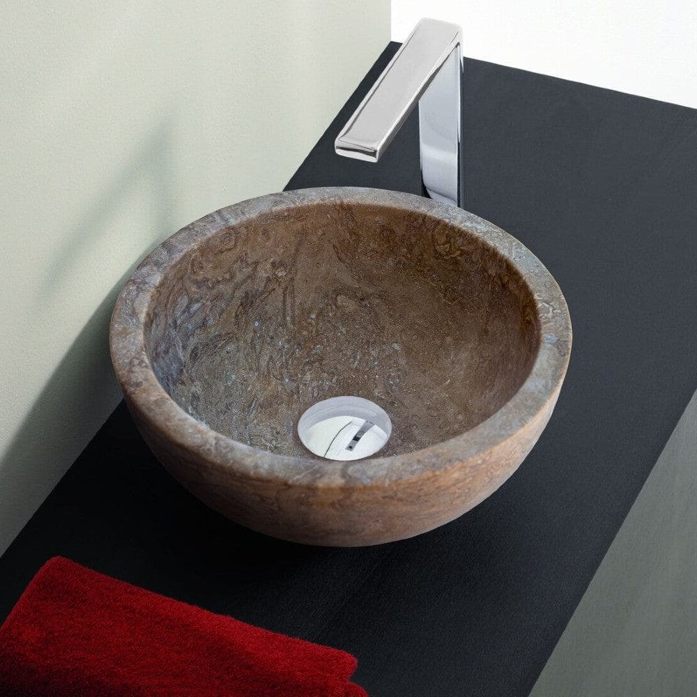 Noce Brown Travertine Natural Stone Round Above Vanity Bathroom Sink 12.5 Diameter 6 Height