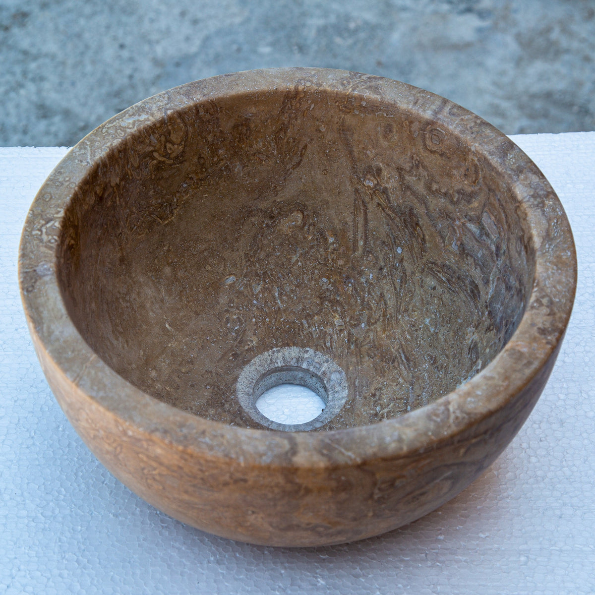 Noce Brown Travertine Natural Stone Round Above Vanity Bathroom Sink 12.5 Diameter 6 Height
