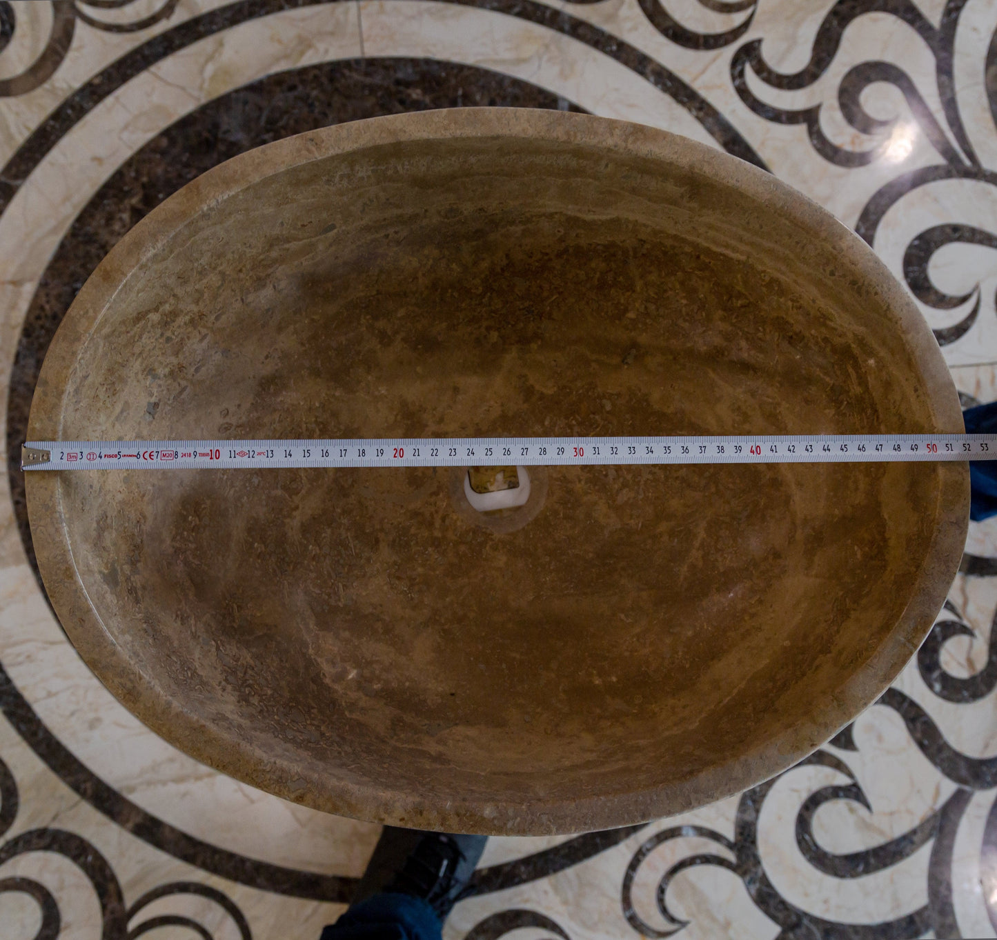 Turkish Travertine Natural Stone Oval Vessel Sink Noce Brown Handcrafted 16x21 Inch