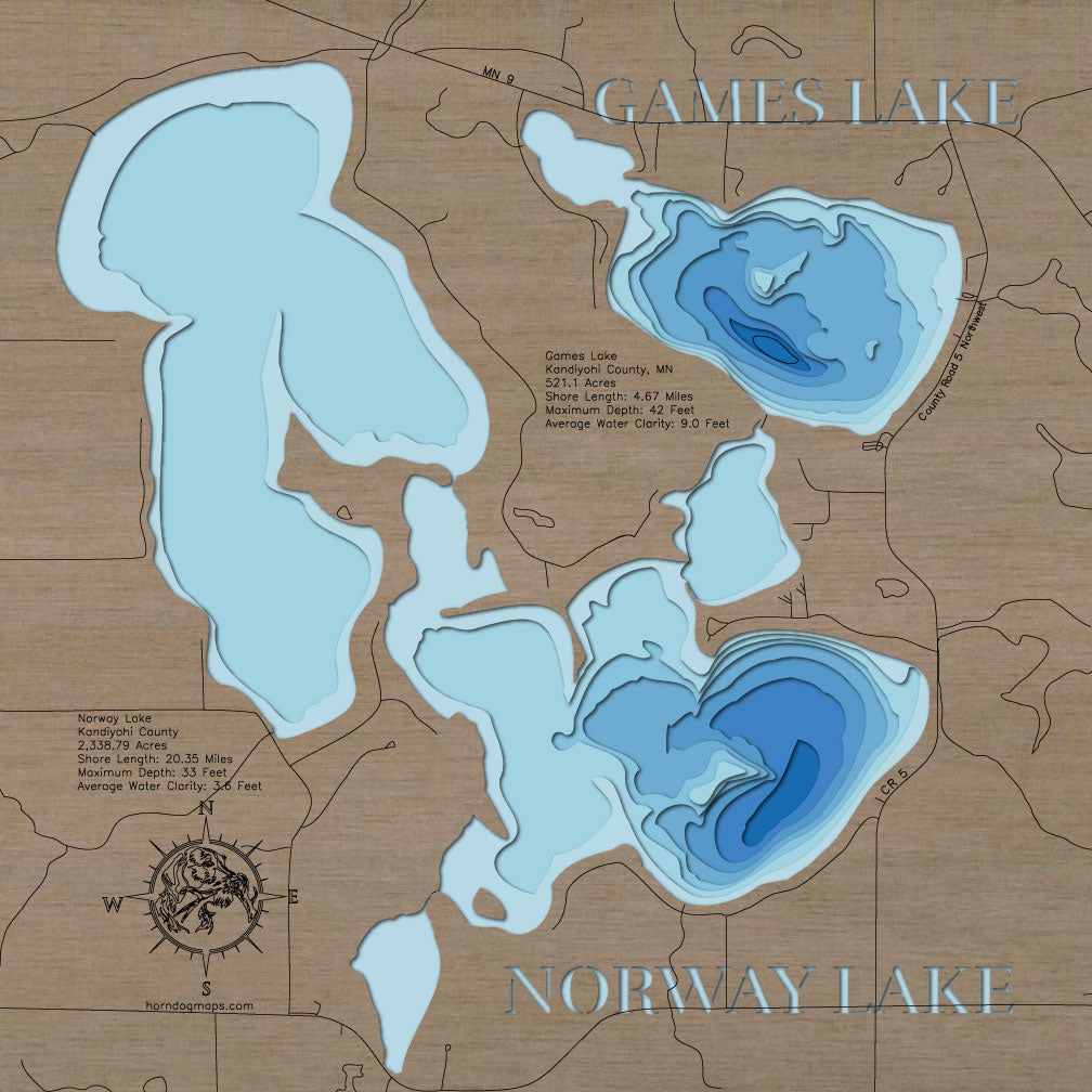 Norway and Games Lakes in Kandiyohi County, Minnesota