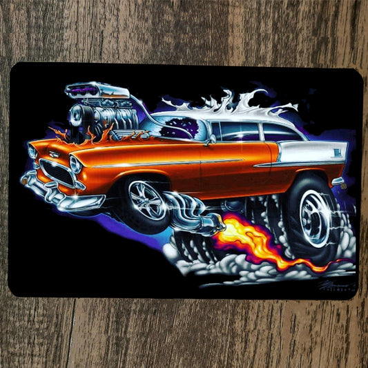 Hot Rod Wheelie Gasser Street Car Artwork 8x12 Metal Wall  Car Sign Garage Poster