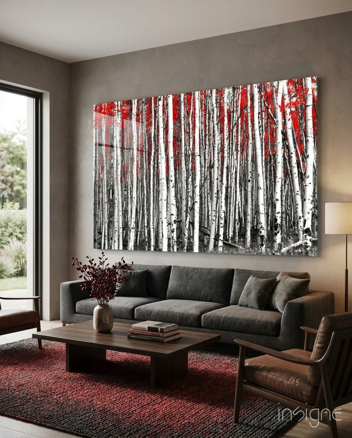 Red Forest Glass Wall Art