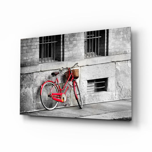 Red Bicycle Glass Wall Art