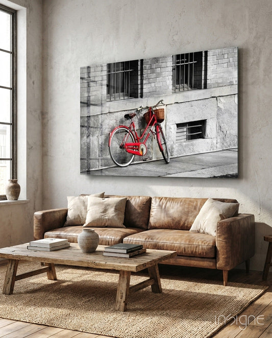 Red Bicycle Glass Wall Art