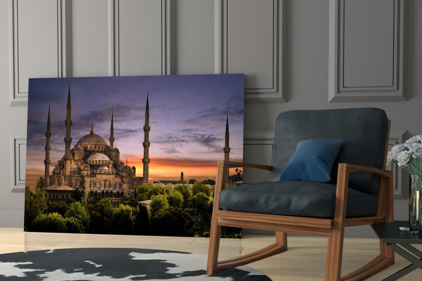 Blue Mosque Glass Wall Art