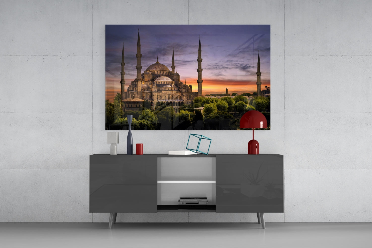 Blue Mosque Glass Wall Art