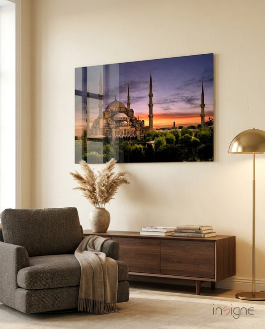 Blue Mosque Glass Wall Art