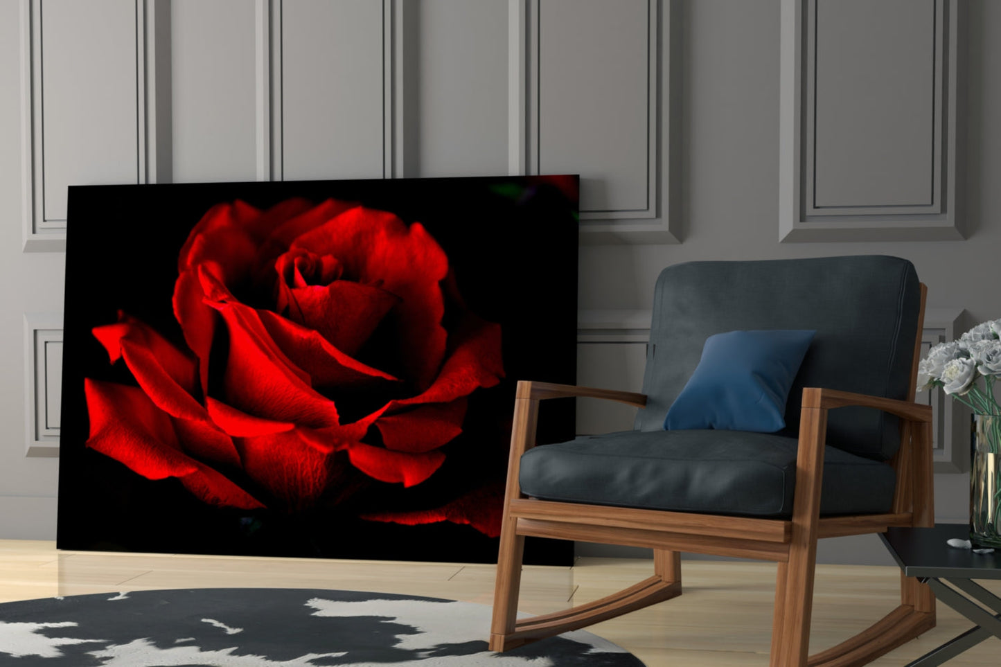 Red Rose Glass Wall Art