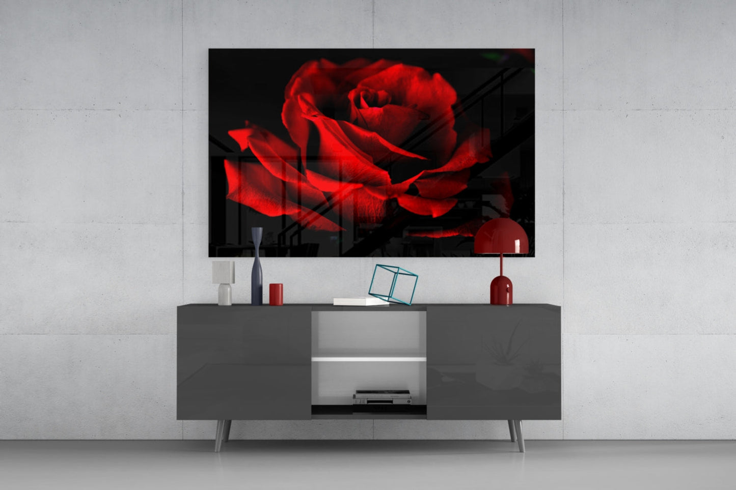 Red Rose Glass Wall Art