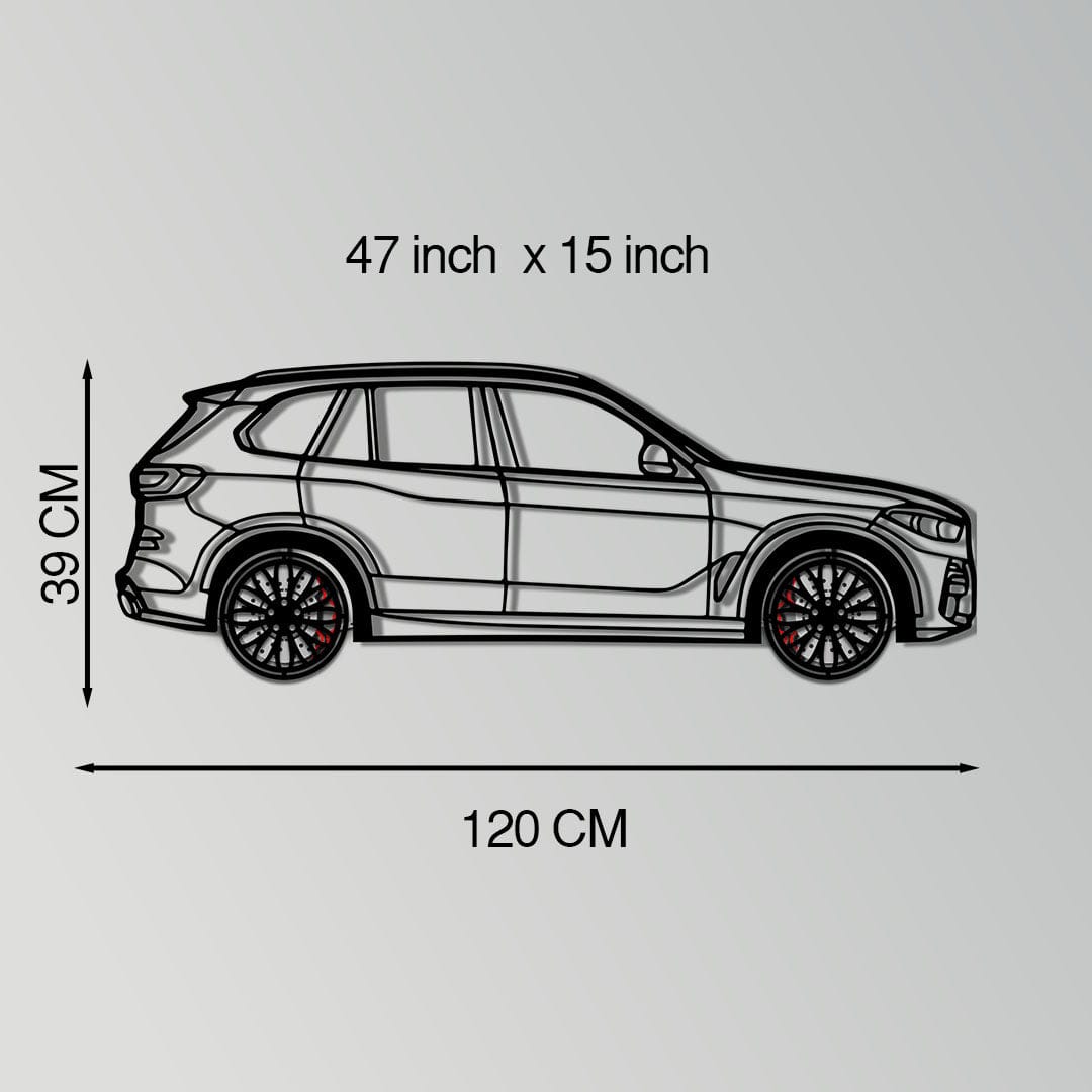 BMW X5 Metal Car Wall Art with Rotating Wheels - Modern SAV Silhouette Decor - Interactive Automotive Wall Art - KAFMEKA111