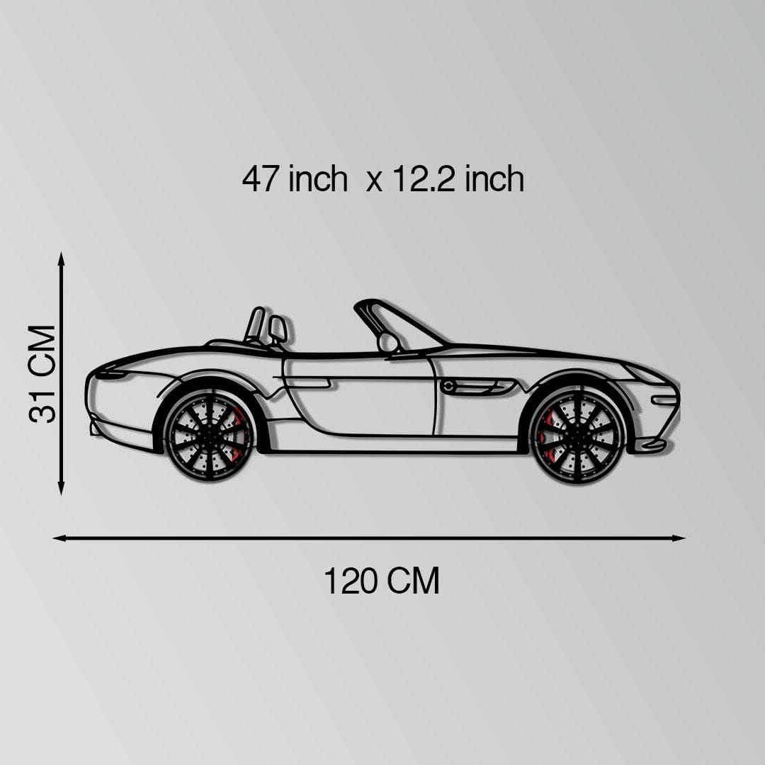 BMW Z8 Metal Car Wall Art with Rotating Wheels - Classic Luxury Roadster Silhouette - Interactive Automotive Wall Decor - KAFMEKA115