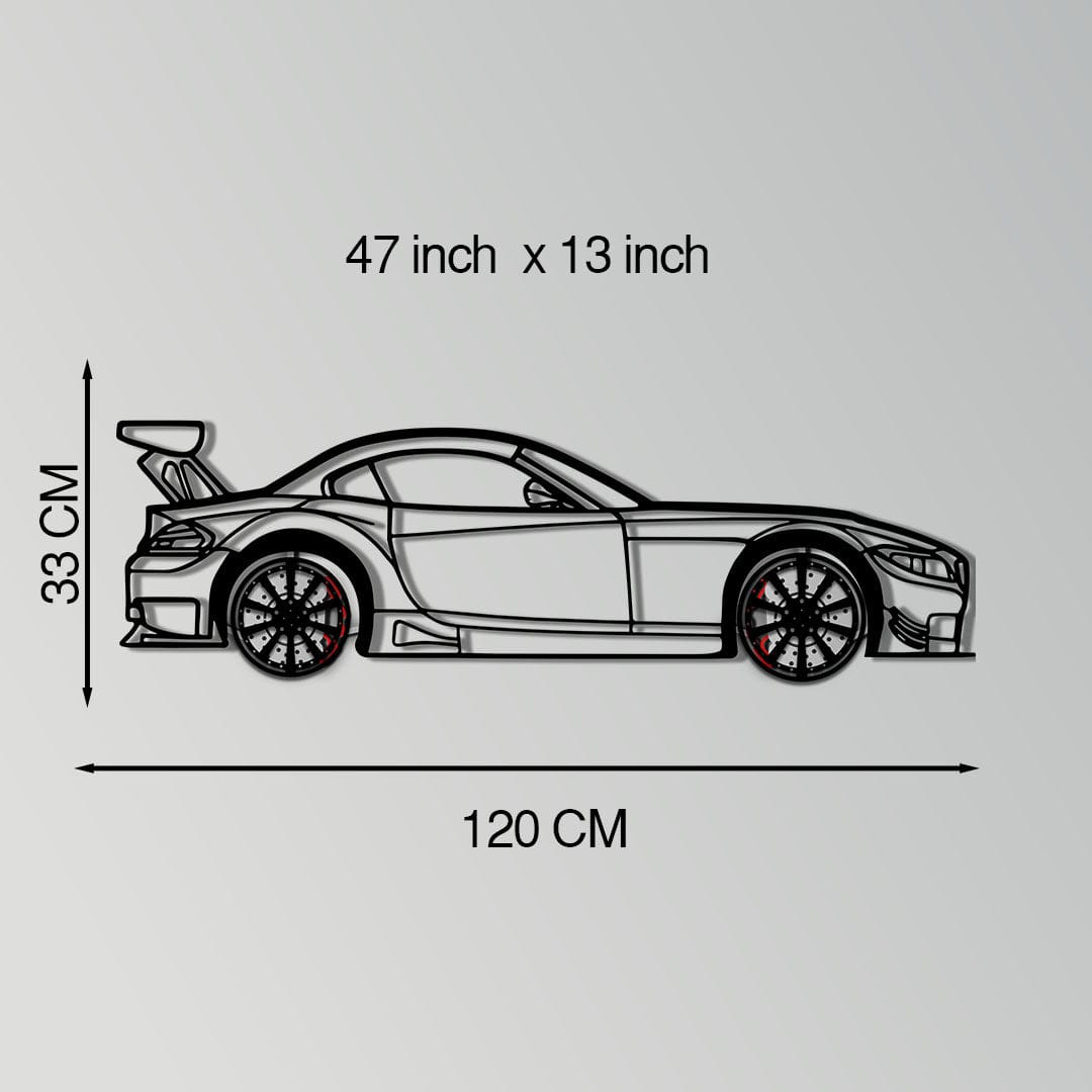 BMW Z4 E89 Metal Car Wall Art with Rotating Wheels - Modern Roadster Silhouette Decor - Interactive Automotive Wall Art - KAFMEKA113