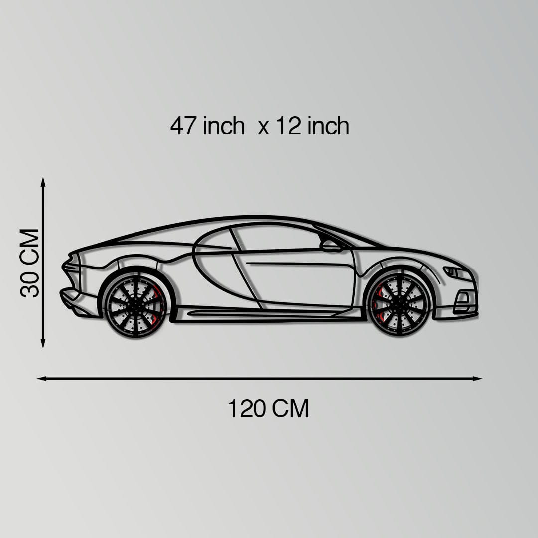 Bugatti Chiron Metal Car Wall Art with Rotating Wheels - Ultimate Hypercar Silhouette Decor - Interactive Automotive Wall Art - KAFMEKA116