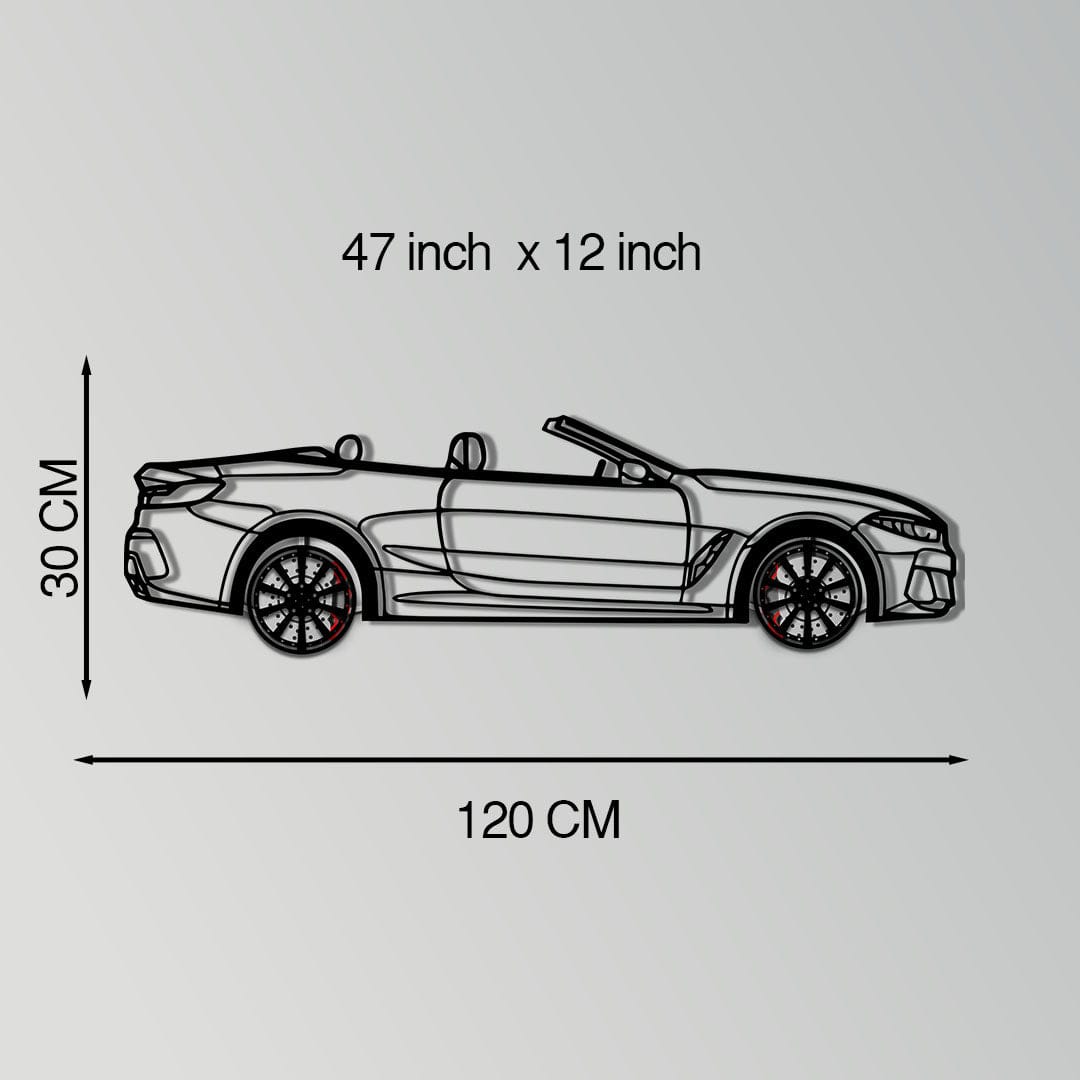 BMW 850i Metal Car Wall Art with Rotating Wheels - Luxury Grand Tourer Silhouette - Interactive Automotive Wall Decor - KAFMEKA105