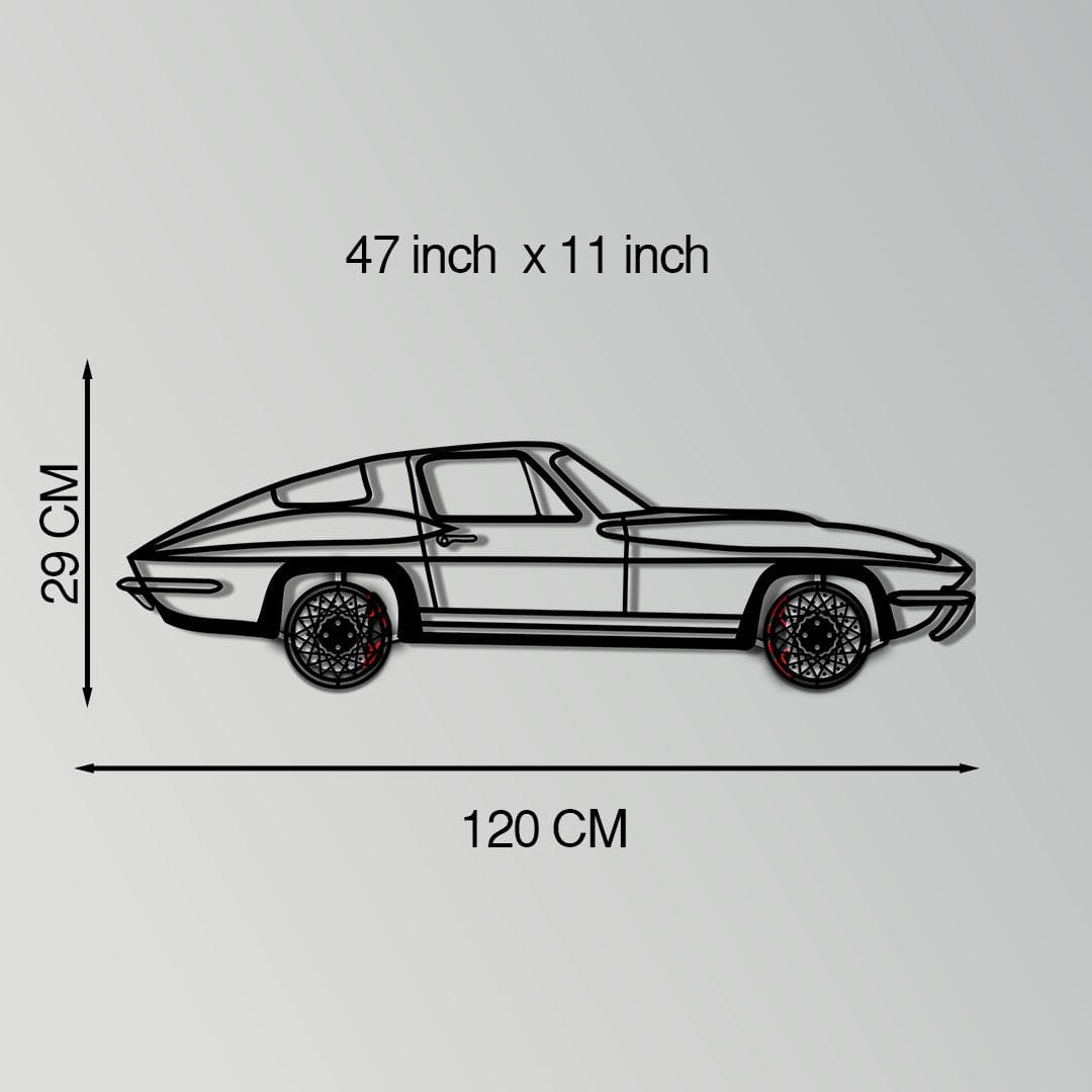 Chevrolet Corvette C3 Stingray Metal Car Wall Art with Rotating Wheels - Classic American Muscle Silhouette - Interactive Automotive Decor - KAFMEKA120