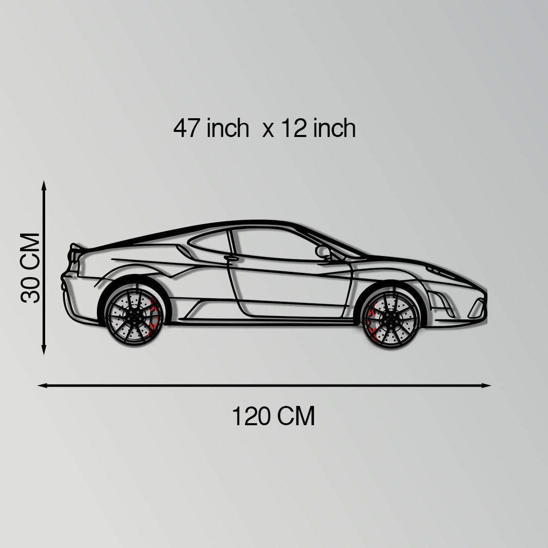 Ferrari F430 Scuderia Metal Car Wall Art with Rotating Wheels - Track-Focused V8 Silhouette - Interactive Automotive Wall Art - KAFMEKA133