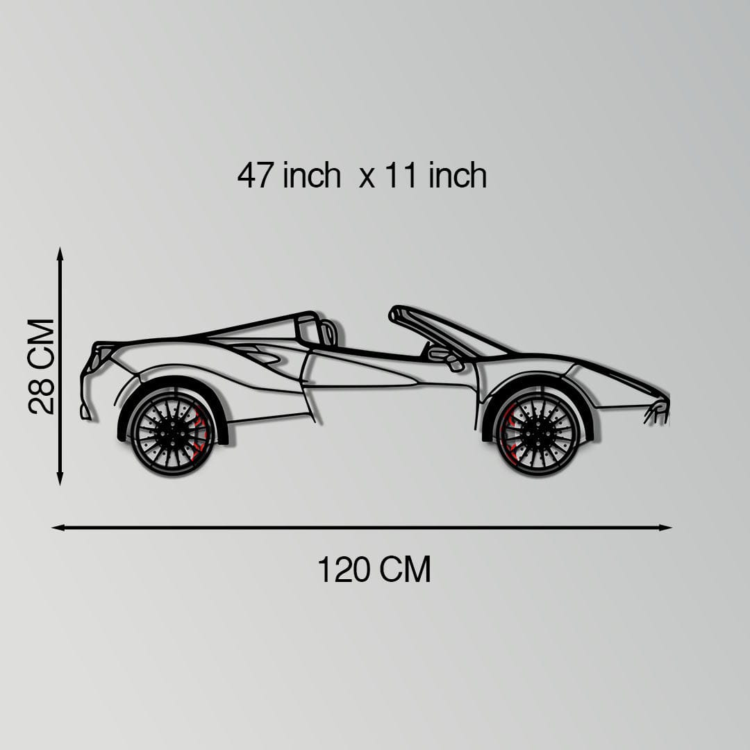Ferrari 488 Spider Metal Car Wall Art with Rotating Wheels - Italian Twin-Turbo V8 Silhouette - Interactive Automotive Wall Decor - KAFMEKA126