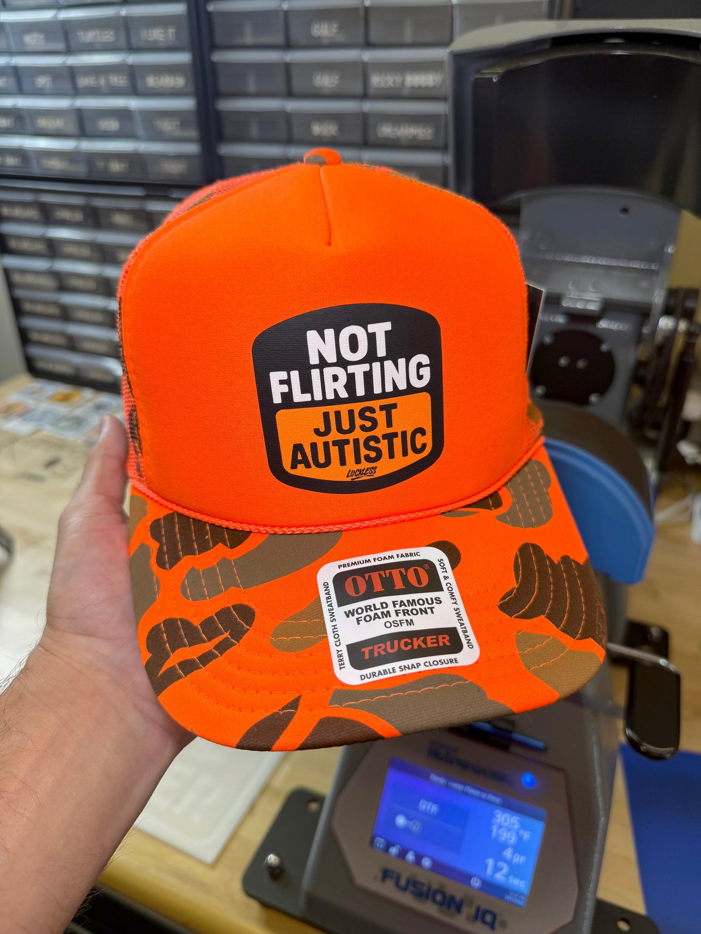 Not Flirting Just Autistic Adjustable Foam Trucker Hat by Luckless Outfitters