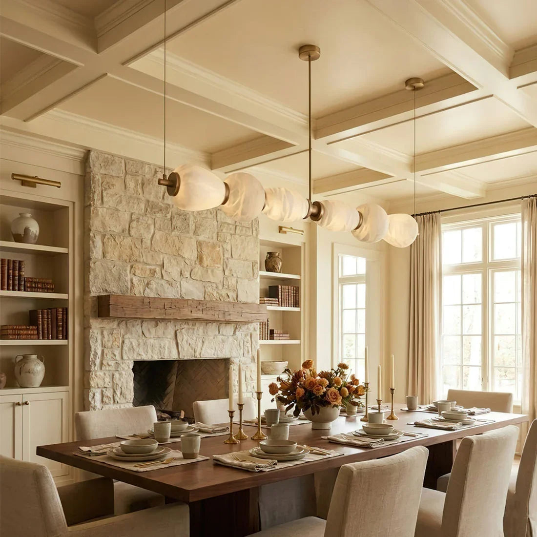 Organic Alabaster Stone Linear Chandelier