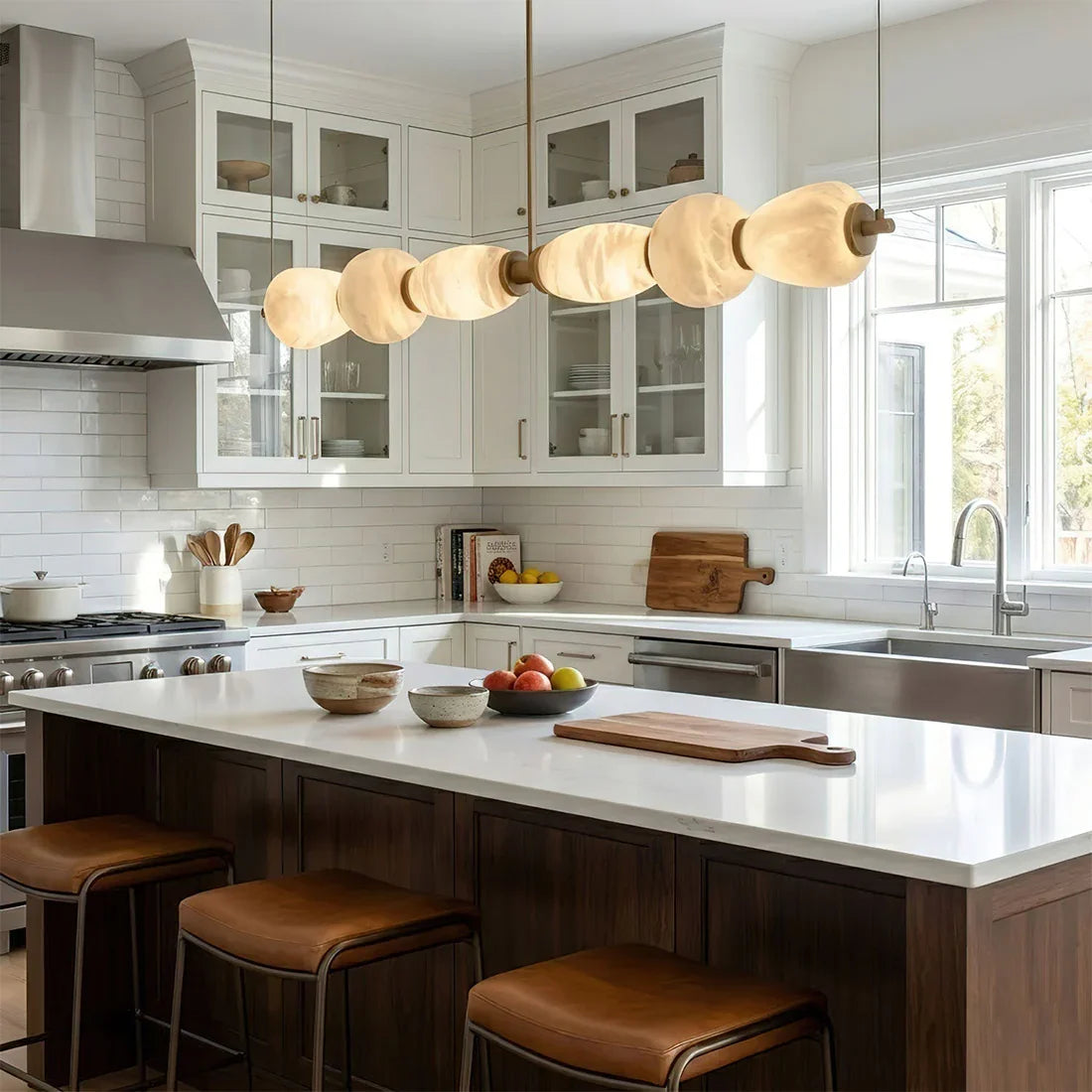 Organic Alabaster Stone Linear Chandelier