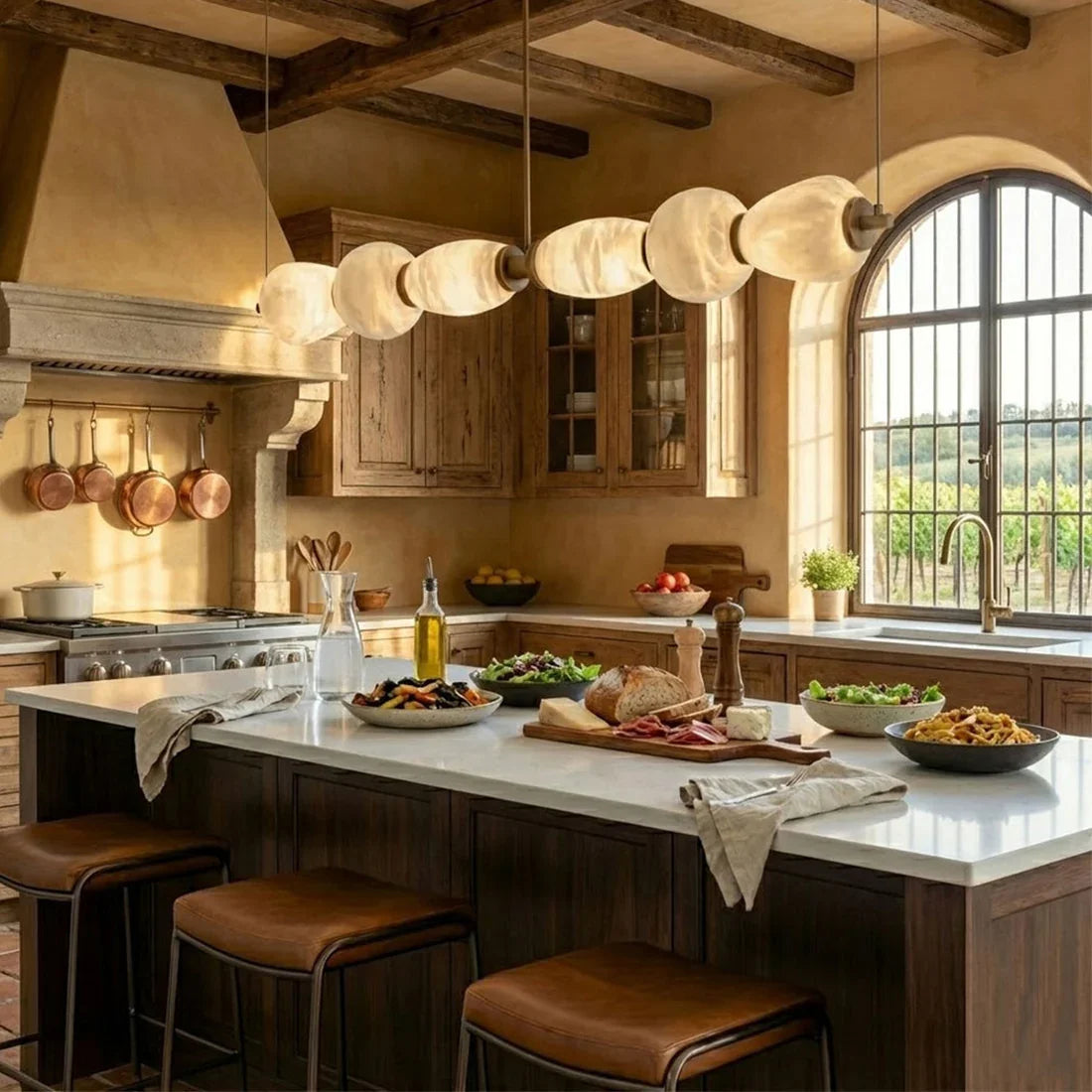 Organic Alabaster Stone Linear Chandelier
