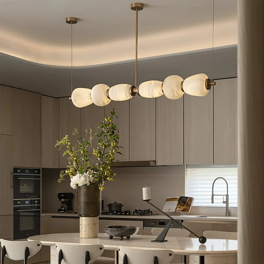 Organic Alabaster Stone Linear Chandelier