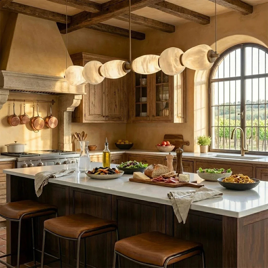 Organic Alabaster Stone Linear Chandelier