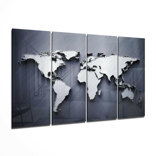 World Map 4 Pieces Mega Glass Wall Art (59"x36")