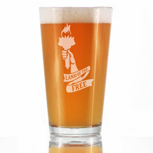 Land of the Free - American Patriotic Pint Glass Gift for Beer Drinking Men & Women - 16 oz Glasses