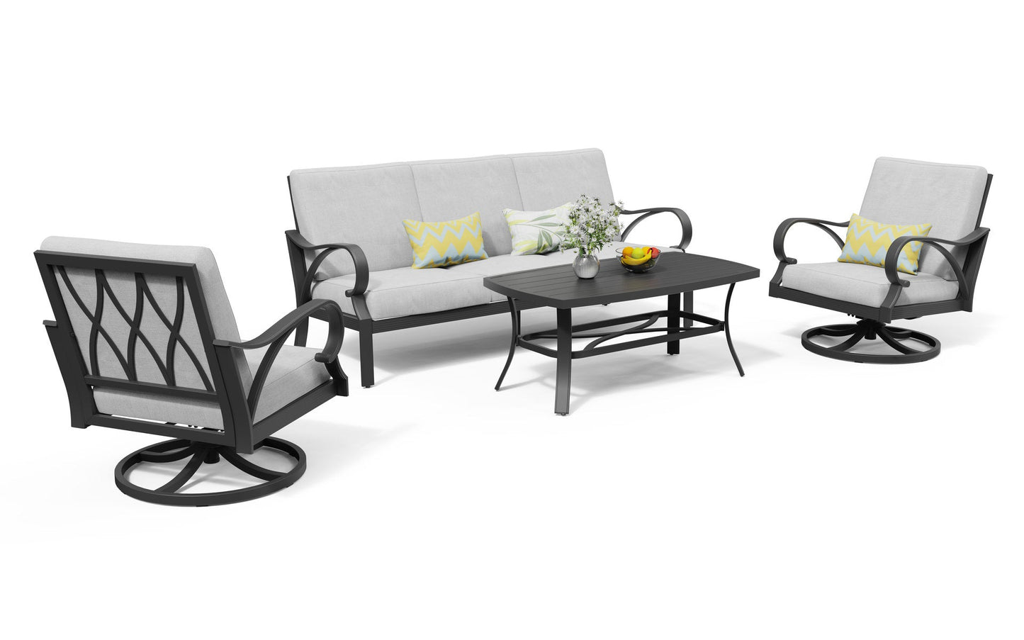 Puget 4-Piece Aluminum Living Room Set With Swivel Chairs