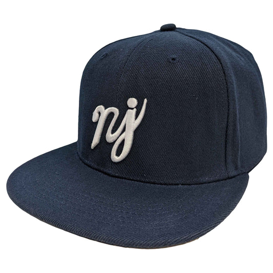 Navy "NJ" Script Snapback Hat - Premium Garden State Streetwear