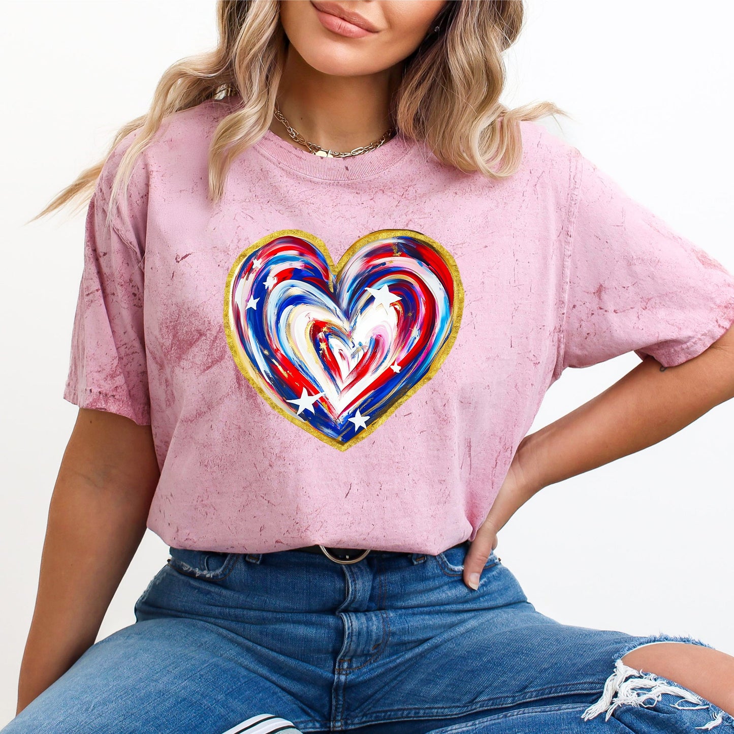 Painted Patriotic Heart Color Blast USA Stars Fourth Of July Design Comfort Colors Tee