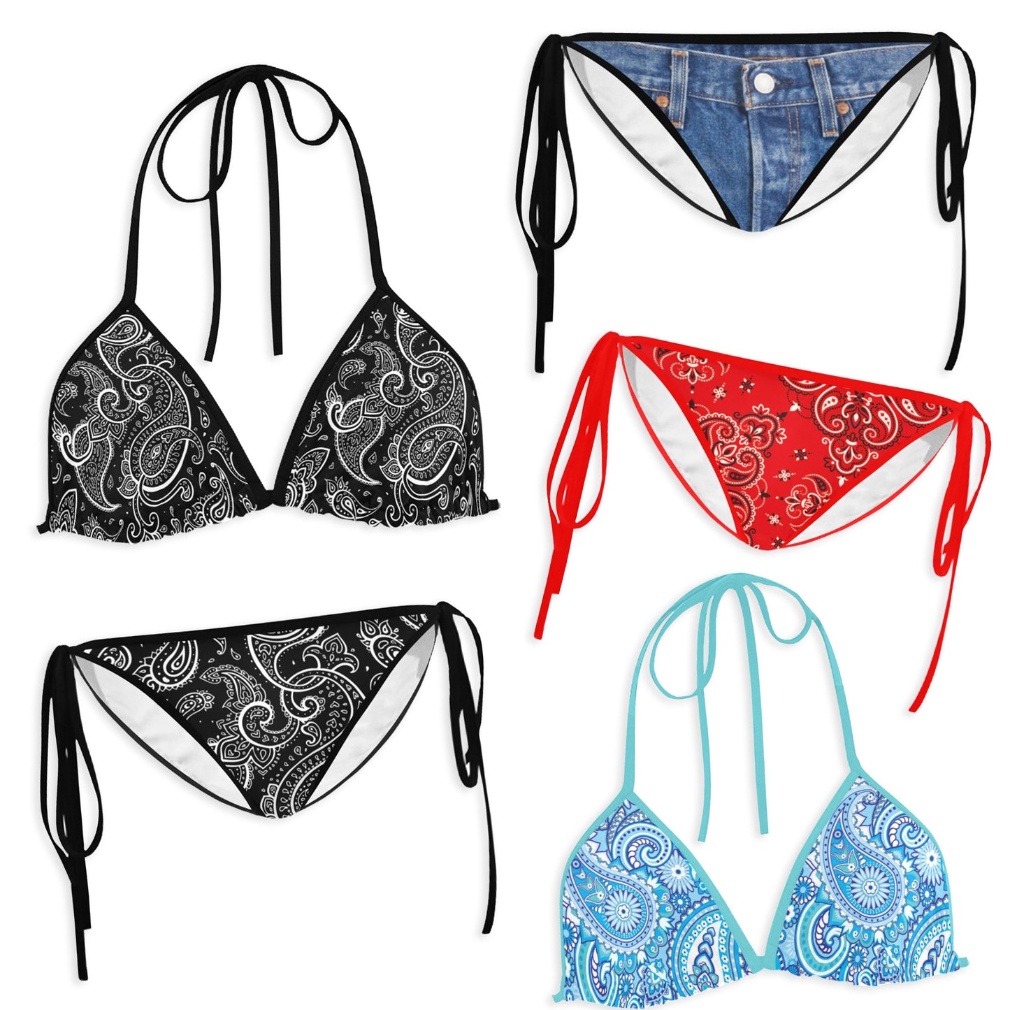 Paisley Retro Bikini Top and Bottom Set