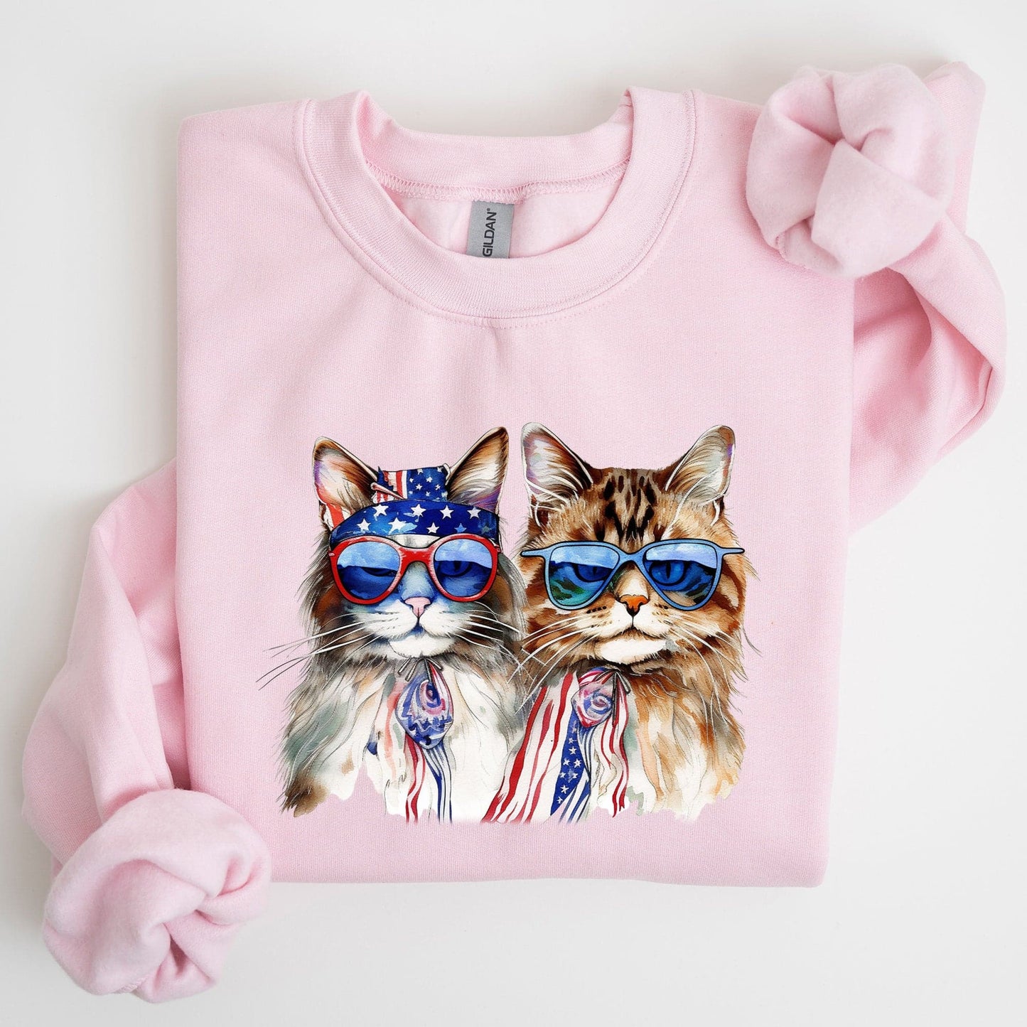 Patriotic Cats Hippie 4th of July Funny Cartoon Cats Graphic All American Retro Sweatshirt
