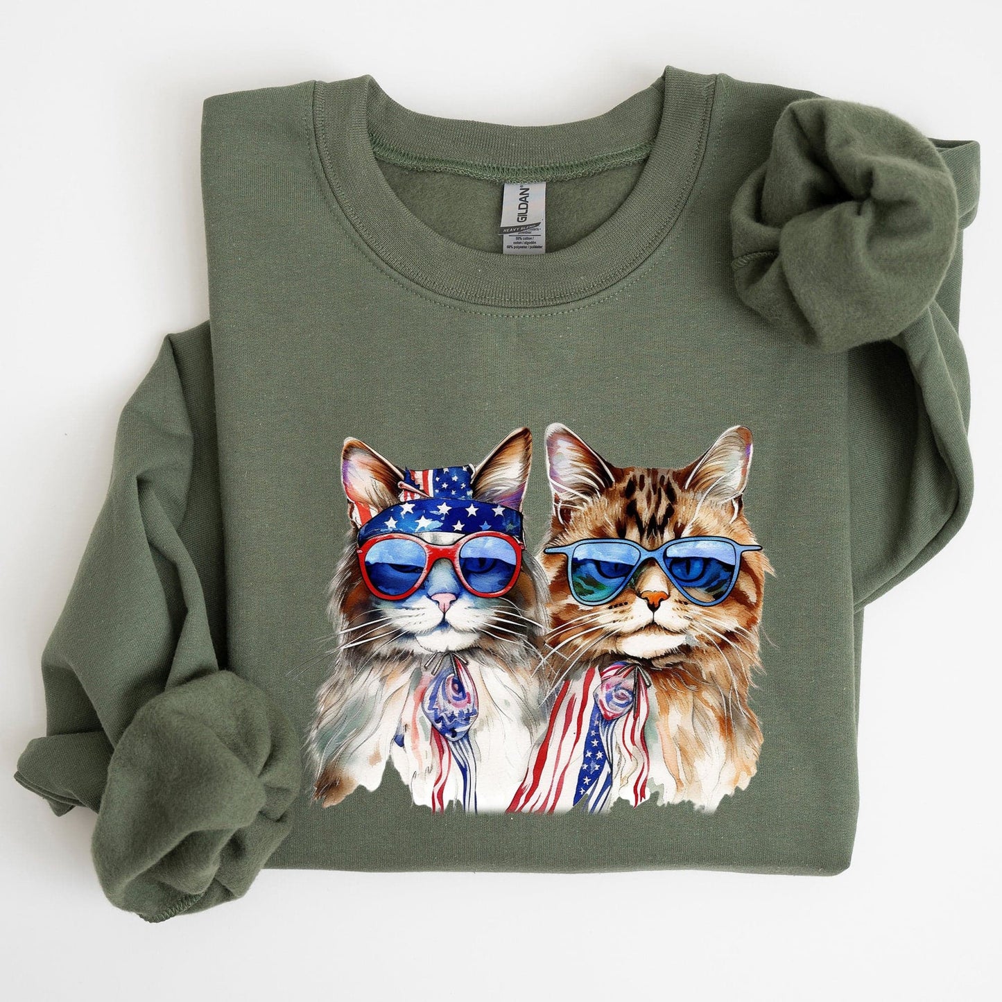 Patriotic Cats Hippie 4th of July Funny Cartoon Cats Graphic All American Retro Sweatshirt
