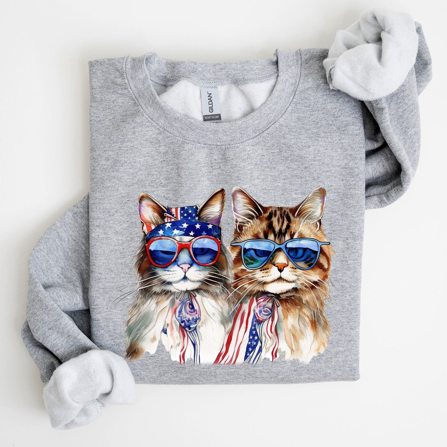 Patriotic Cats Hippie 4th of July Funny Cartoon Cats Graphic All American Retro Sweatshirt