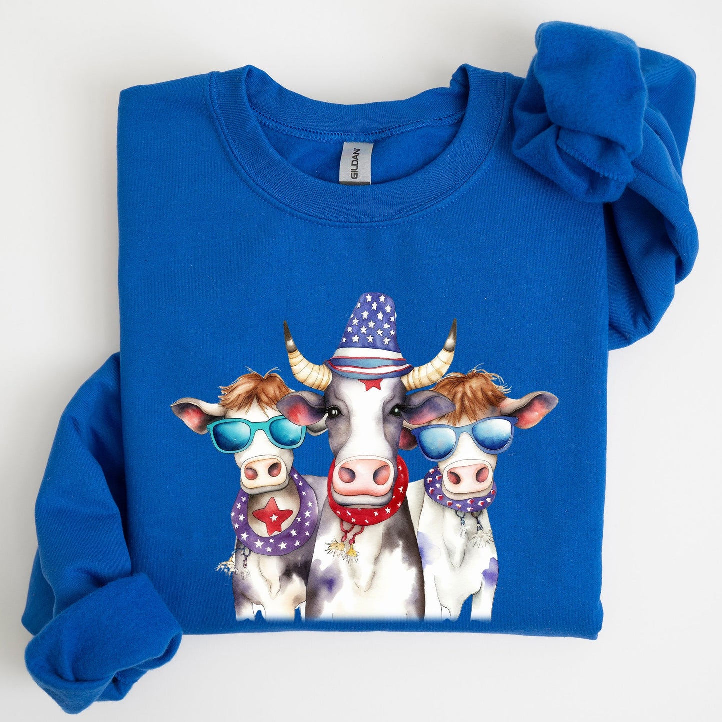 Patriotic Cows Hippie Funny 4th Of July Celebrations Edition Vintage Collectible Sweatshirt