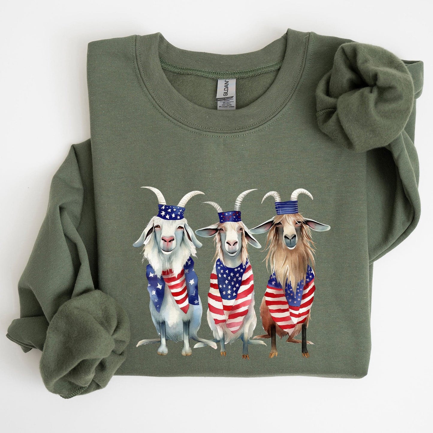 Patriotic Goats Hippie 4th Of July Americana Humor Design For Festive Everyday Wear Sweatshirt