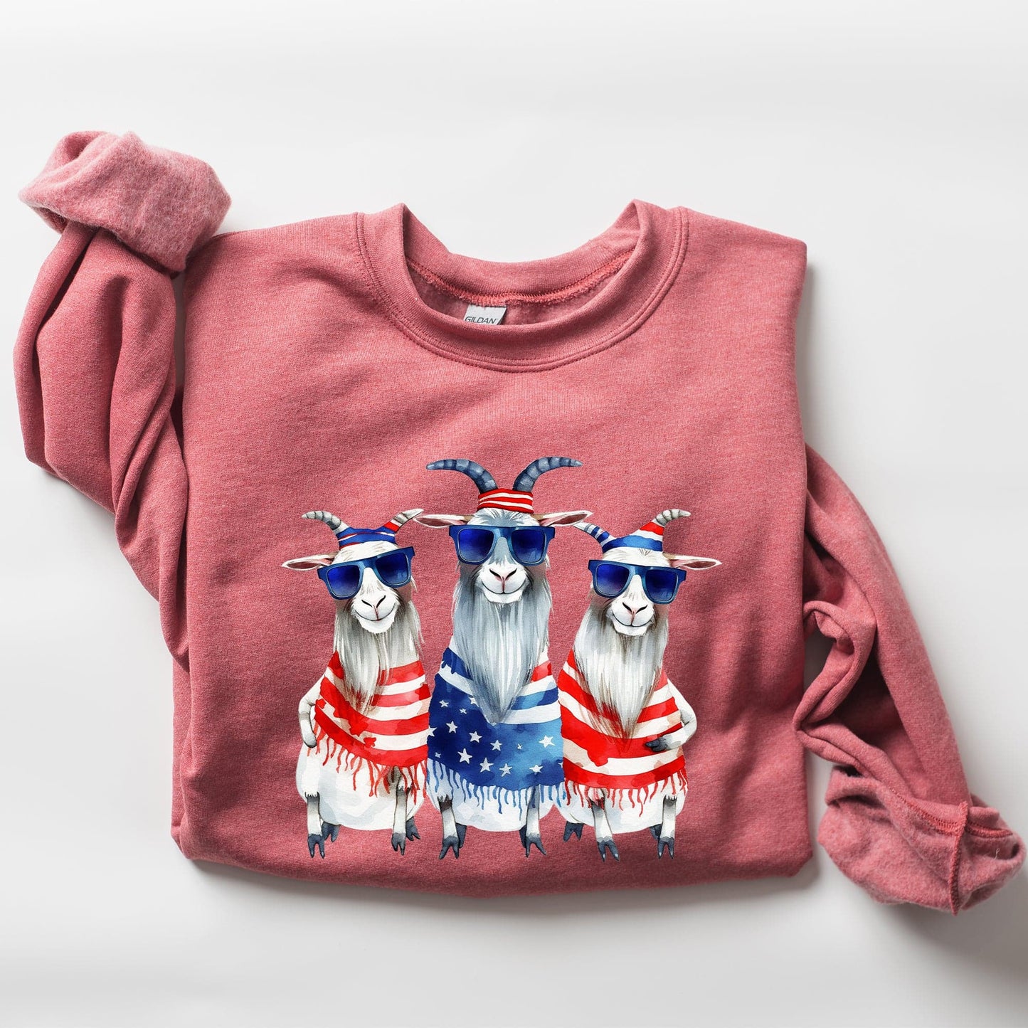 Patriotic Hippie Goats 4th Of July Celebration Edition Hand Drawn Graphic Sweatshirt