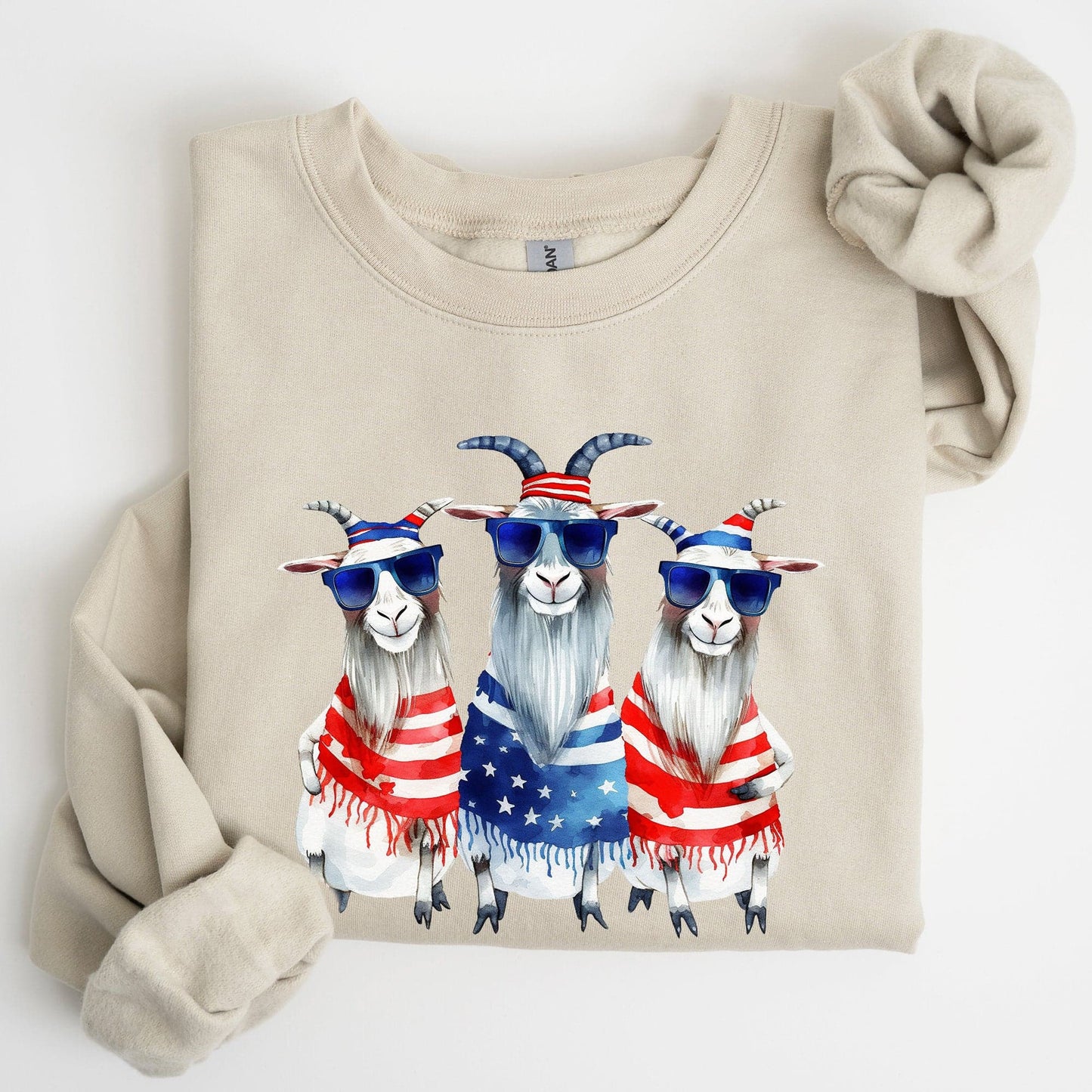 Patriotic Hippie Goats 4th Of July Celebration Edition Hand Drawn Graphic Sweatshirt