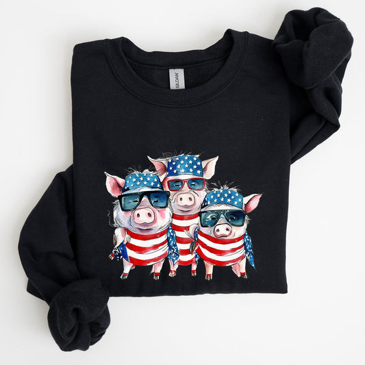 Patriotic Pigs Hippie Funny 4th Of July Celebration Graphic Punk Rock Vibe Sweatshirt