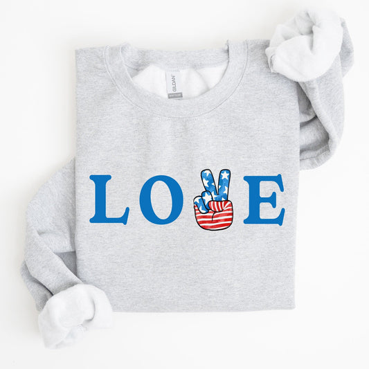 Peace, Love, America Retro Patriotic 4th Of July Vintage Flag Inspired Sweatshirt