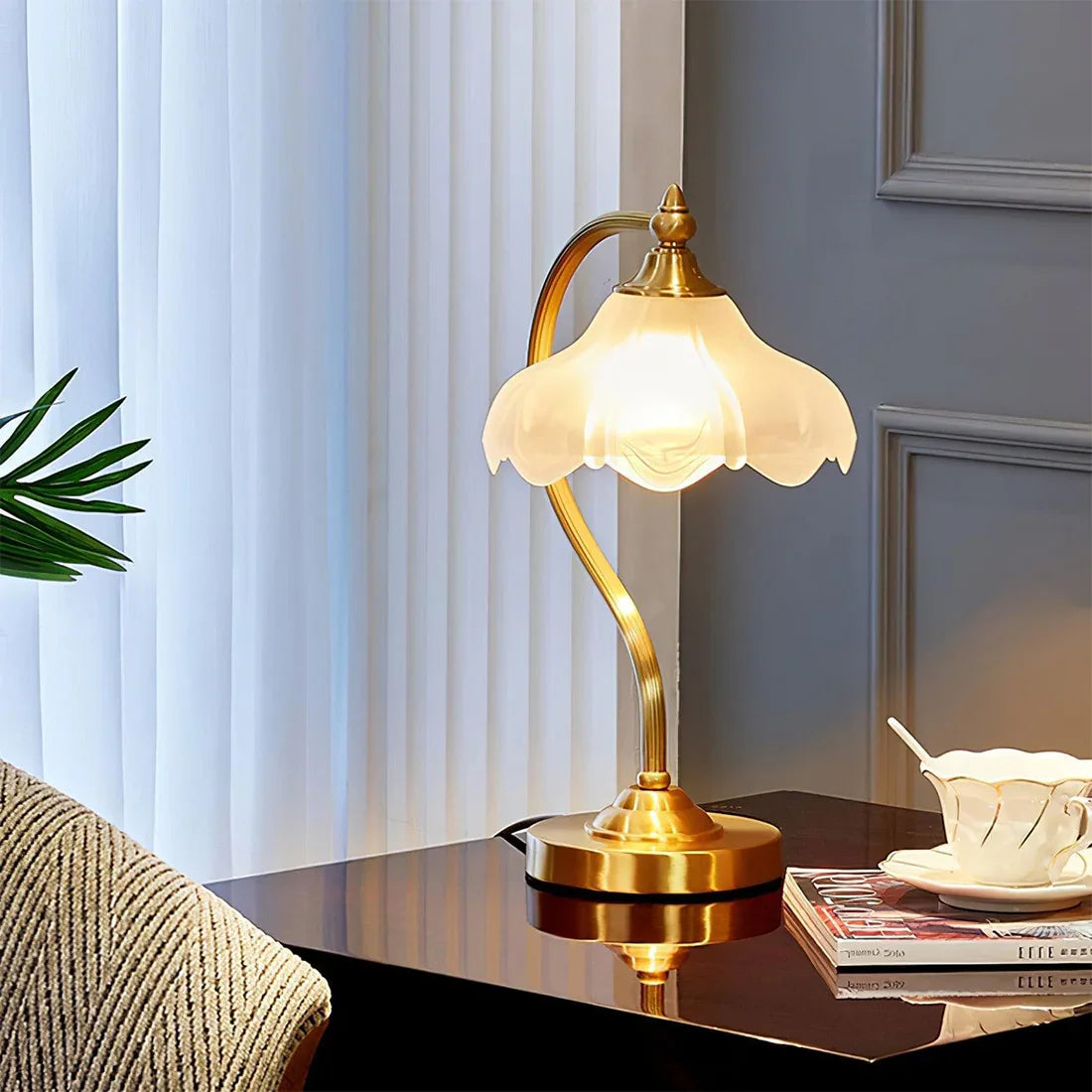 Petal Glow Brass & Glass Table Lamp