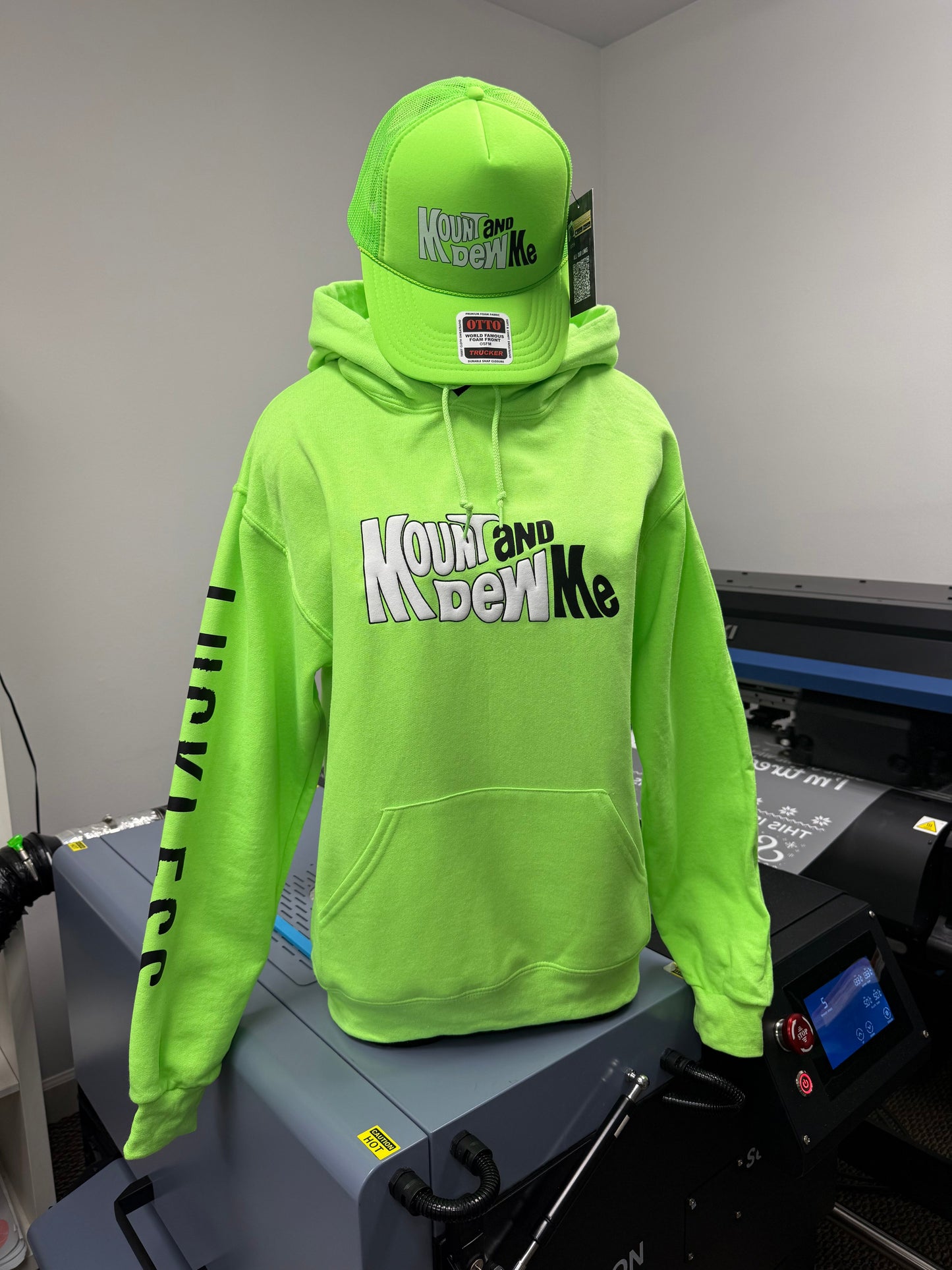 Mount and Dew Me Neon Green Men's and Women's Streetwear Hoodie by Luckless Outfitters