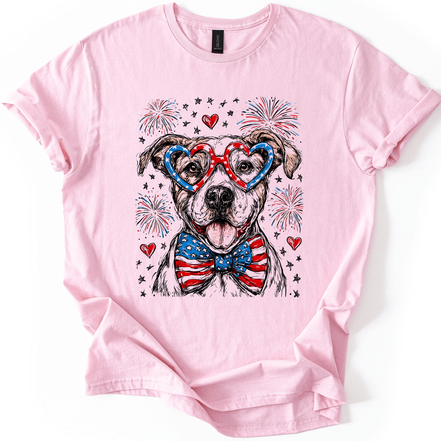 Pitbull Terrier Patriotic Dog USA Flag Fourth Of July Celebration American Pride Graphic Tee