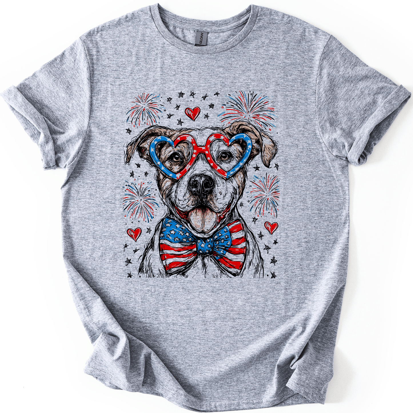Pitbull Terrier Patriotic Dog USA Flag Fourth Of July Celebration American Pride Graphic Tee