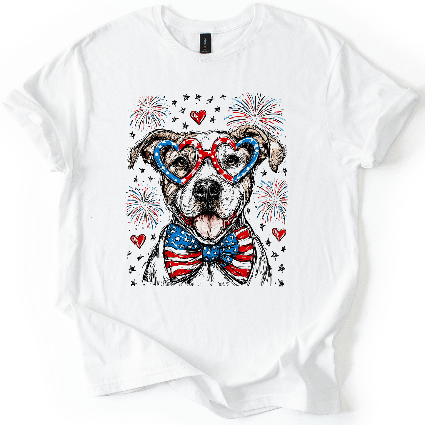 Pitbull Terrier Patriotic Dog USA Flag Fourth Of July Celebration American Pride Graphic Tee