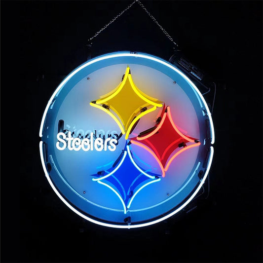Pittsburgh Steelers Football Logo Neon Sign - 19" x 19" Real Glass Tube with Acrylic Backing and Metal Grid